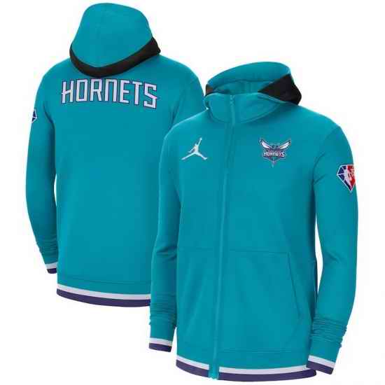 Men Charlotte Hornets Jordan Brand 75th Anniversary Performance Showtime Full Zip Hoodie Jacket  Teal